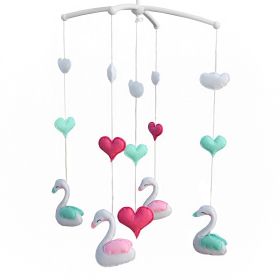 Pink Blue Hearts Swan Handmade Infant Baby Musical Mobile Boys Girls Nursery Crib Mobile Hanging Toy