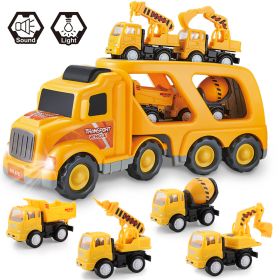Construction Truck Toys for 3 4 5 6 Years Old Toddlers Kids Boys and Girls;  Car Toy Set with Sound and Light;  Play Vehicles in Friction Powered Carr