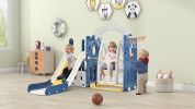 Toddler Slide and Swing Set 5 in 1, Kids Playground Climber Slide Playset with Basketball Hoop Freestanding Combination for Babies Indoor & Outdoor