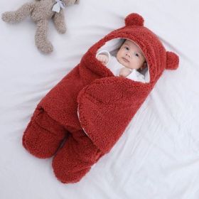 Baby Hold Newborn Thickened Out Wrap Swaddle Sleeping Bag (Option: Wine red lamb wool-78x88cm)