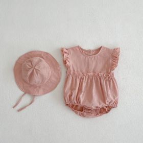 Baby Girl Solid Color Romper Sun Hat (Option: Pink-66cm)