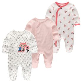 Newborn Baby Clothes Boneless Pair Buckle Onesie (Option: 3pieces Owl-9m)