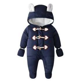 Baby Onesie Horn Buckle Hayi Baby Crawling Suit Clothes (Option: Navy Blue-90yards)