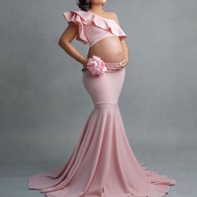 Fashion Sexy Slim Lace Strapless Sleeveless Long Dress For Pregnant Women (Option: Pink-M)