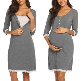 Pregnant Women Breastfeeding Five-point Sleeve Dress (Option: Gray-XL)