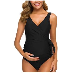 New Sexy Ladies Pregnant Women One-Piece European And American Sexy Swimwear Swimwear Wholesale (Option: Black-L)