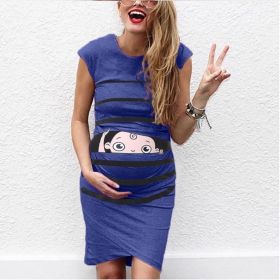 Aliexpress Ebay New Round Neck Short-Sleeved Letter Printing Maternity Dress Irregular Pleated Dress (Option: Blue-L)