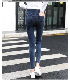 Maternity Pants, Wear Korean Style Washed Denim Trousers Outside In Autumn (Option: Denim Blue-XL)