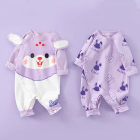 Cotton Long Sleeved Spring Clothing Children's Jumpsuit (Option: Cute Rabbit Taro Purple-80cm)