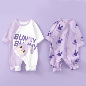 Cotton Long Sleeved Spring Clothing Children's Jumpsuit (Option: English Rabbit Taro Purple-73cm)