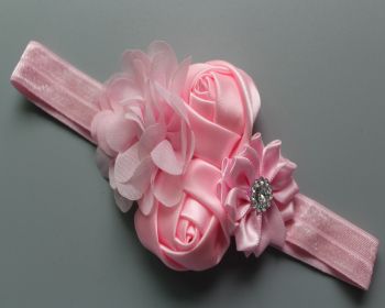 Children's Chiffon Rose Elastic Hair Band (Color: Pink)