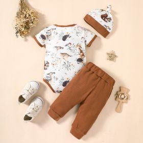 Newborn Short Sleeve Printed Casual Suit (Option: Light Brown-66cm)