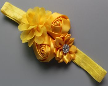 Children's Chiffon Rose Elastic Hair Band (Color: Yellow)