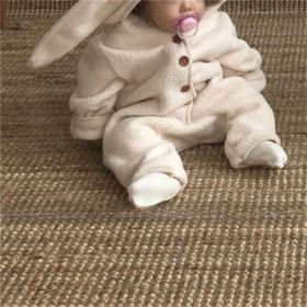 Cute Rabbit Ears Lamb Hair Hooded Outdoor Climbing Suit (Option: Beige-70cm)