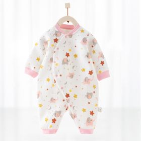 Cotton Thermal Clip Silk Onesie Newborn Climbing Baby Clothes (Option: Pink elephant-59cm)