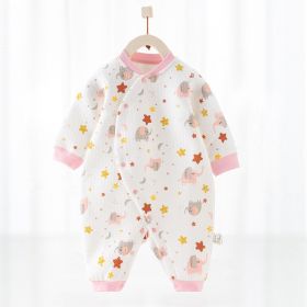Cotton Thermal Clip Silk Onesie Newborn Climbing Baby Clothes (Option: Pink elephant-59cm)