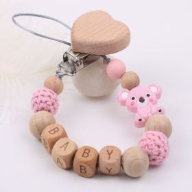 Baby Products Soothing Beech Wood Mouth Chain Clip (Color: Pink)