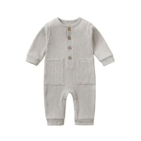 Baby Jumpsuit Newborn One-piece Long Sleeves Romper (Option: Light Gray-3m)