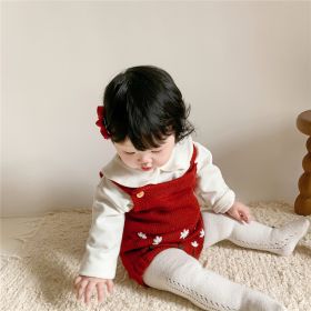 Baby Girl Hand Embroidered Knitted Sling Fart Wrap (Option: Red-80cm)