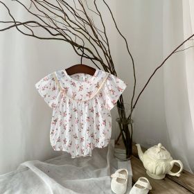 Baby Little Fresh Floral Princess Flying Sleeve Triangle Climbing Suit (Option: Pink-100cm)