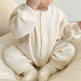 Baby Girl Solid Color Long Sleeve Bare Board Bodysuit (Option: Beige-80cm)