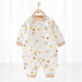 Cotton Thermal Clip Silk Onesie Newborn Climbing Baby Clothes (Option: Apricot elephant-73cm)