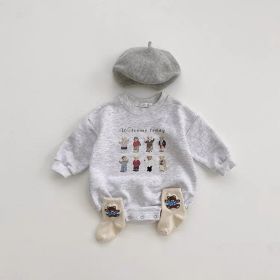Baby's New Cotton Sweater Long Sleeve Cartoon Letter Casual Romper (Option: Grey-90cm)