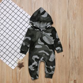 Boys' Long-sleeved Hooded Camouflage Jumpsuit (Option: Gray-80 Yards)