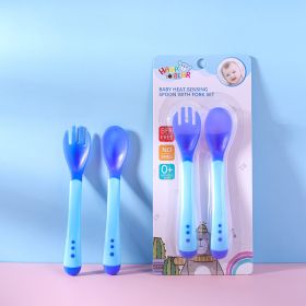Cartoon Bear Silicone Baby Spoon Children's Tableware (Color: Blue)
