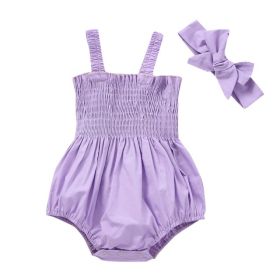 Infant Baby Girls 2Pcs Summer Outfits, Sleeveless Frill Smoc (Option: Purple-3M)