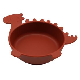 Children's Anti Fall Suction Cup Silicone Bowl (Option: Brick red-Tyrannosaurus Rex)