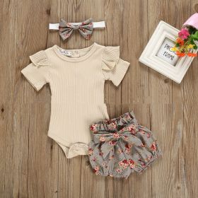 Girl Baby Set Short Sleeved Jumpsuit Crawling Suit Floral Shorts Headwear (Option: Decor-100cm)