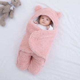 Baby Hold Newborn Thickened Out Wrap Swaddle Sleeping Bag (Option: Lamb wool pink-78x88cm)