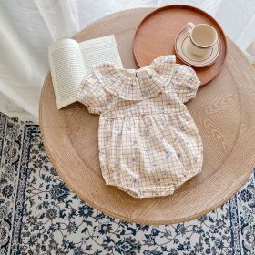 Ins Baby Jacquard Lace Crewneck Ha Clothing Crawl Suit (Option: Brown plaid-80cm)