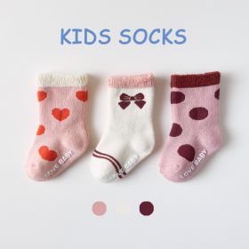 Cotton Children's Socks Terry-loop Hosiery (Option: Love Heart Bow Tie-0to1 Years Old)