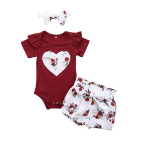 Girl Baby Set Short Sleeved Jumpsuit Crawling Suit Floral Shorts Headwear (Option: Jujube embroidered-70cm)
