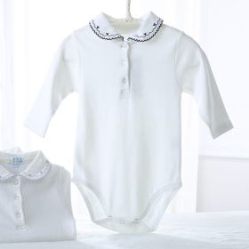 Baby Girl's Pure Cotton Lapel Triangle Romper (Option: Navy Blue-80cm)