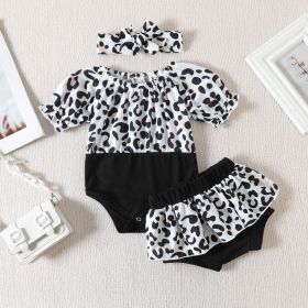 Girls' Leopard Print Color Matching Jumpsuit Dress And Pants Headband (Option: Leopard-66cm)