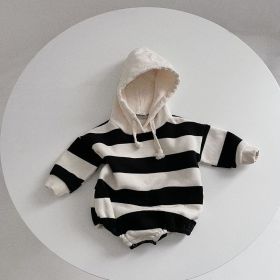 Striped Ins Long Sleeved Baby Romper For Warmth (Option: Black and white stripe-73cm)