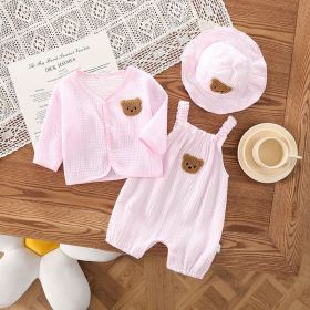 Baby Summer Wear Gauze Suspender Pants Thin Hooded (Option: Pink-66cm)