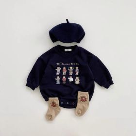 Baby's New Cotton Sweater Long Sleeve Cartoon Letter Casual Romper (Option: Dark Blue-80cm)