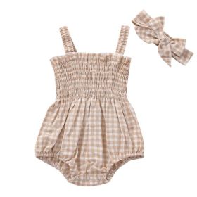 Infant Baby Girls 2Pcs Summer Outfits, Sleeveless Frill Smoc (Option: Khaki-3M)
