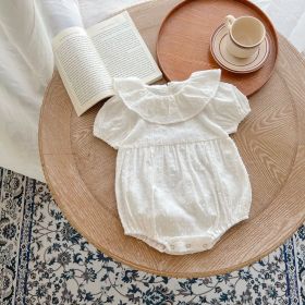 Ins Baby Jacquard Lace Crewneck Ha Clothing Crawl Suit (Option: White-66cm)