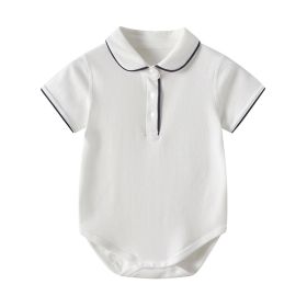 Baby's White Lapel Short Sleeve Fart Coverall (Option: White-90cm)