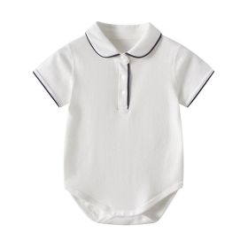 Baby's White Lapel Short Sleeve Fart Coverall (Option: White-80cm)