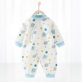 Cotton Thermal Clip Silk Onesie Newborn Climbing Baby Clothes (Option: Blue elephant-90cm)