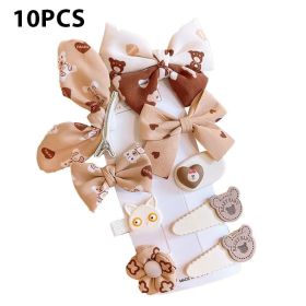 8/9/10Pcs/Set Cartoon Baby Girl Hair Clips Cute Bear Children Hairpins Bowknot Knitted Flower Kids Barretees Baby Hair Accessori (Color: A- 5)