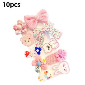 8/9/10Pcs/Set Cartoon Baby Girl Hair Clips Cute Bear Children Hairpins Bowknot Knitted Flower Kids Barretees Baby Hair Accessori (Color: B- 1)