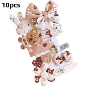 8/9/10Pcs/Set Cartoon Baby Girl Hair Clips Cute Bear Children Hairpins Bowknot Knitted Flower Kids Barretees Baby Hair Accessori (Color: A- 1)