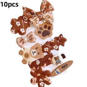 8/9/10Pcs/Set Cartoon Baby Girl Hair Clips Cute Bear Children Hairpins Bowknot Knitted Flower Kids Barretees Baby Hair Accessori (Color: A- 4)